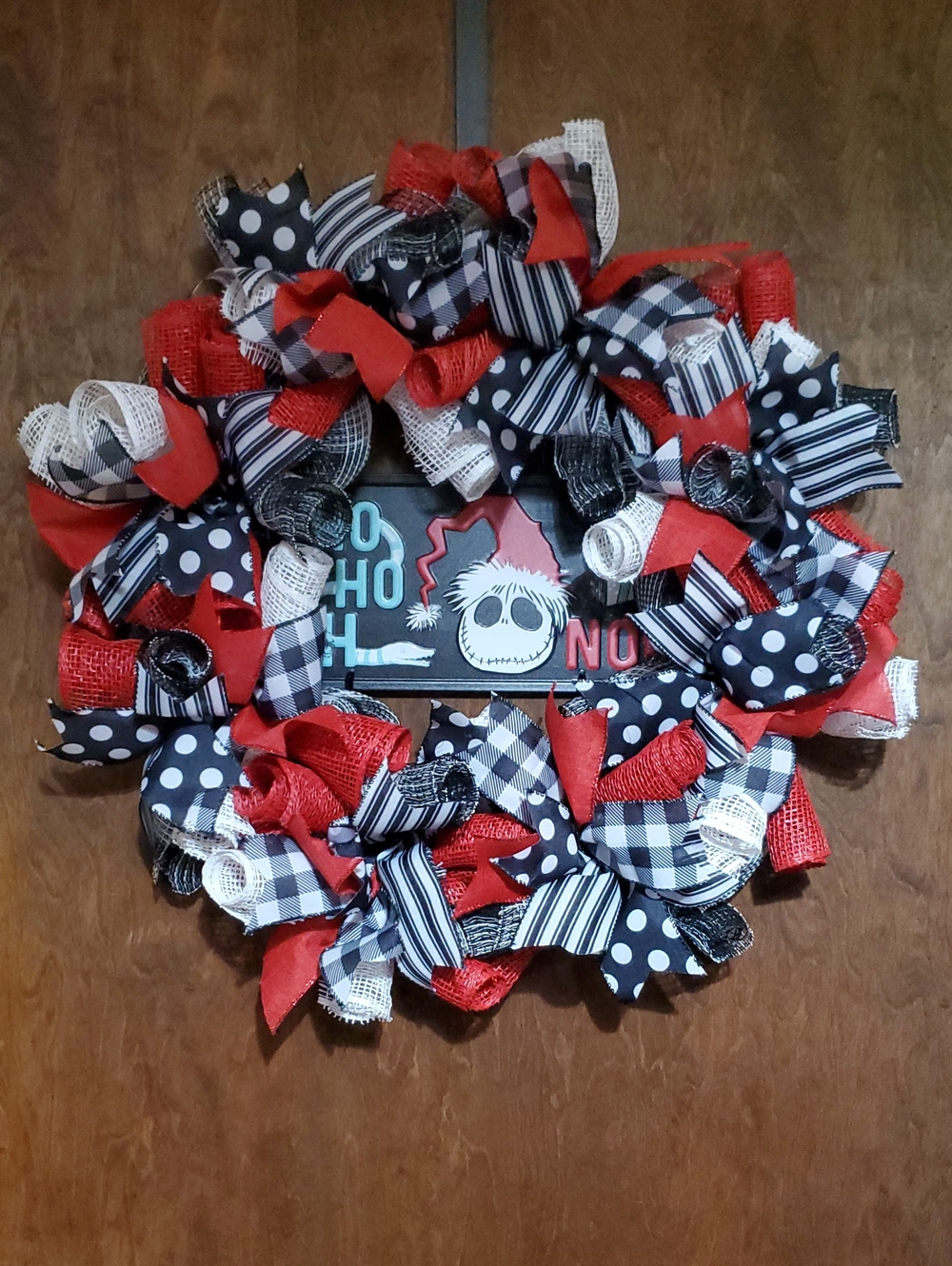 Red, Black & White Kids Holiday Bow Wreath